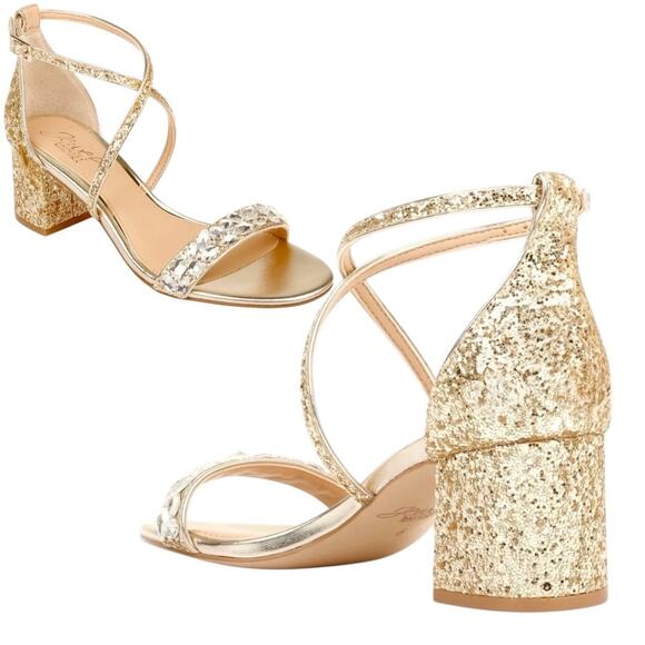 Jewel Badgley Mischka Gold Claudia Embellished Sandals Size 10M - Picture 16 of 16